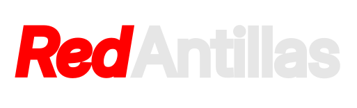 Las palabras "Red" y "Antillas". La primera es roja y levemente inclinada en italicas, mientras que la segunda es gris claro.